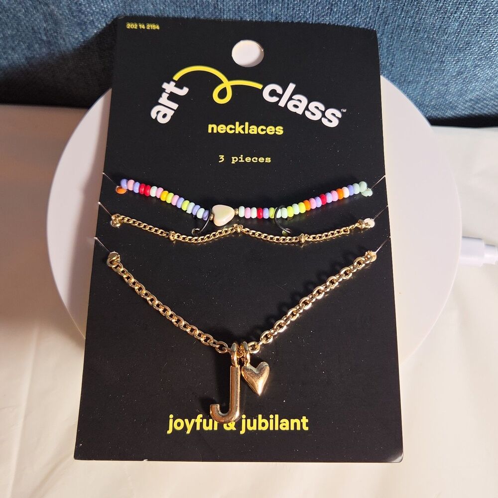 Target Art Class Initial J Necklace Set 3Pk Gold Tone Beaded - Picture 7 of 16